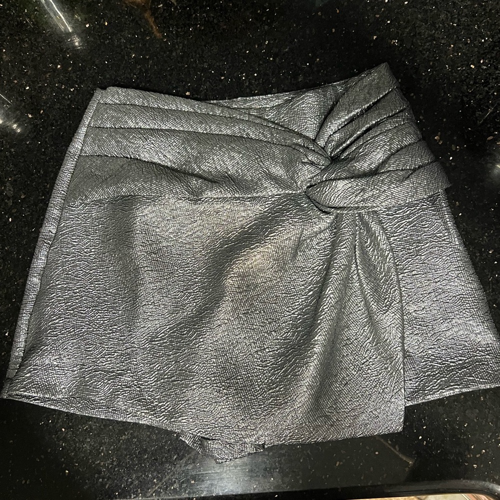 Shimmering Gunmetal Knotted Skorts